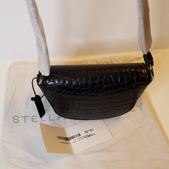 Stella McCartney Studded Logo Saddle Half Moon Croc-Embossed Black Shoul… - Picture 6 of 10